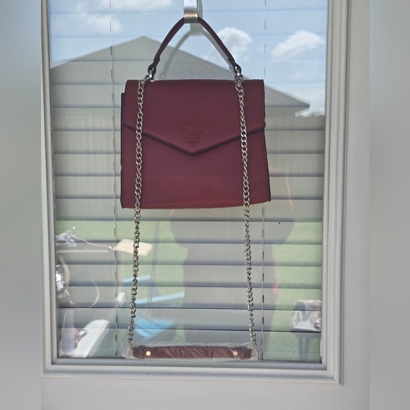 Prada Crossbody Top Handle HandBag Chain Strap Red Women Leather New 2way - Picture 4 of 16